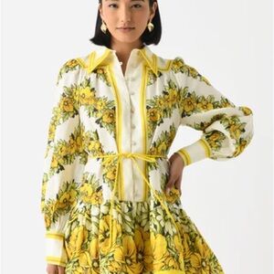Alemais Yellow Floral Long Sleeve Tie-Waist Dress